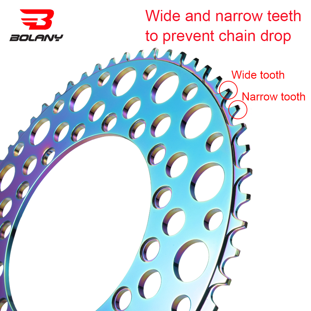 Bolany 130BCD BXM Folding Ultralight Bicycle Chaining Hollow Design Round Hole Plating Anode Rainbow 53T 56T Bike Chain Wheelwheel