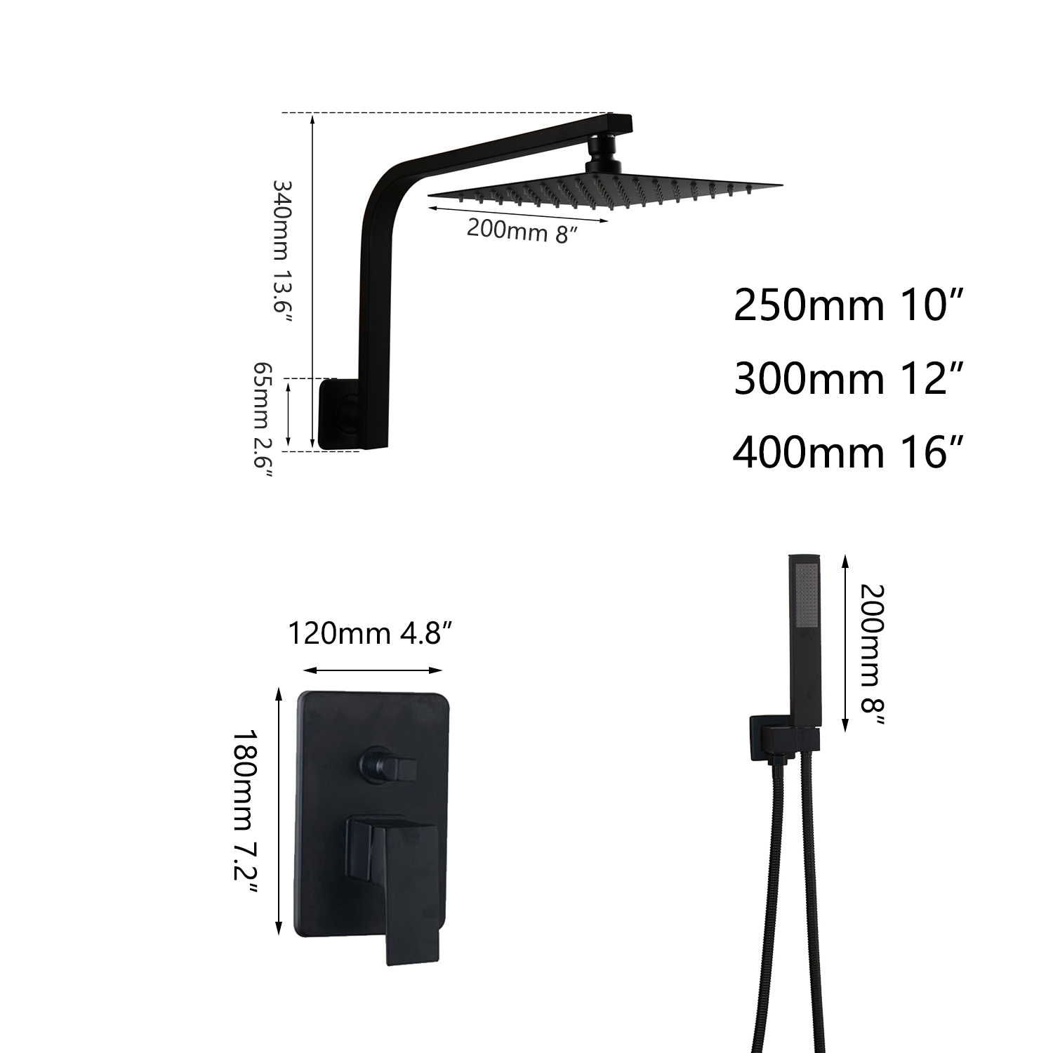 Monite Matte Black Painting Douche Ensemble de douche ultra-mince Mur de douche Mur de salle de bain Moule de salle de bain Plume Faucet Ensembles de tête LED