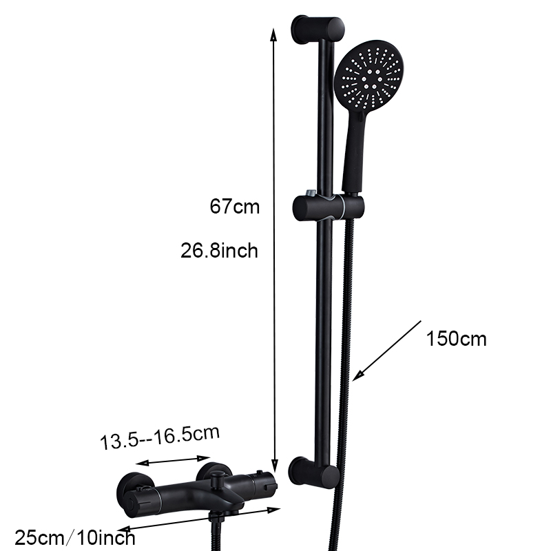 Schwarzer thermostatischer Duschmischer Wasserhahn Dual Griff konstanter Temperatur Duschmischer Tap Handheld Bad Duschset mit Klammer