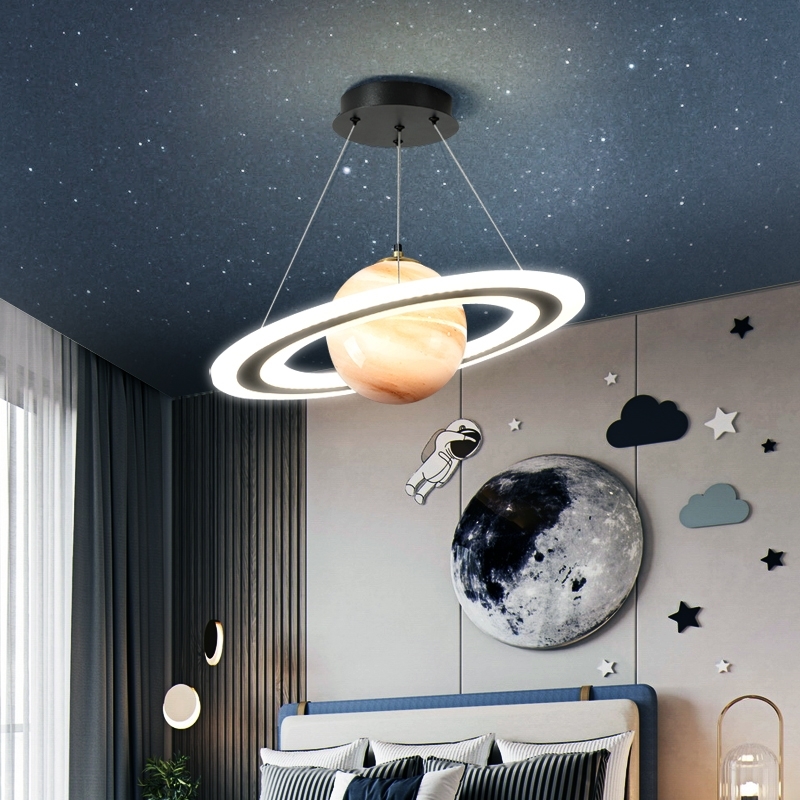 Enfants Room Glass Ball Creative LED Pendant Lights Planet Lamps Boy Girl Girl Living Bedroom Space Lire la décoration intérieure Lumière