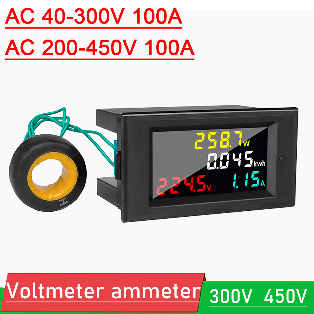 4IN1 MENOMER MONITION VOLTMETER AMMETER ELECTRE ENELCTE ENELCTION METER DIGINAL DISICE AC 110V 220V 380V 100A Индикатор батареи батареи