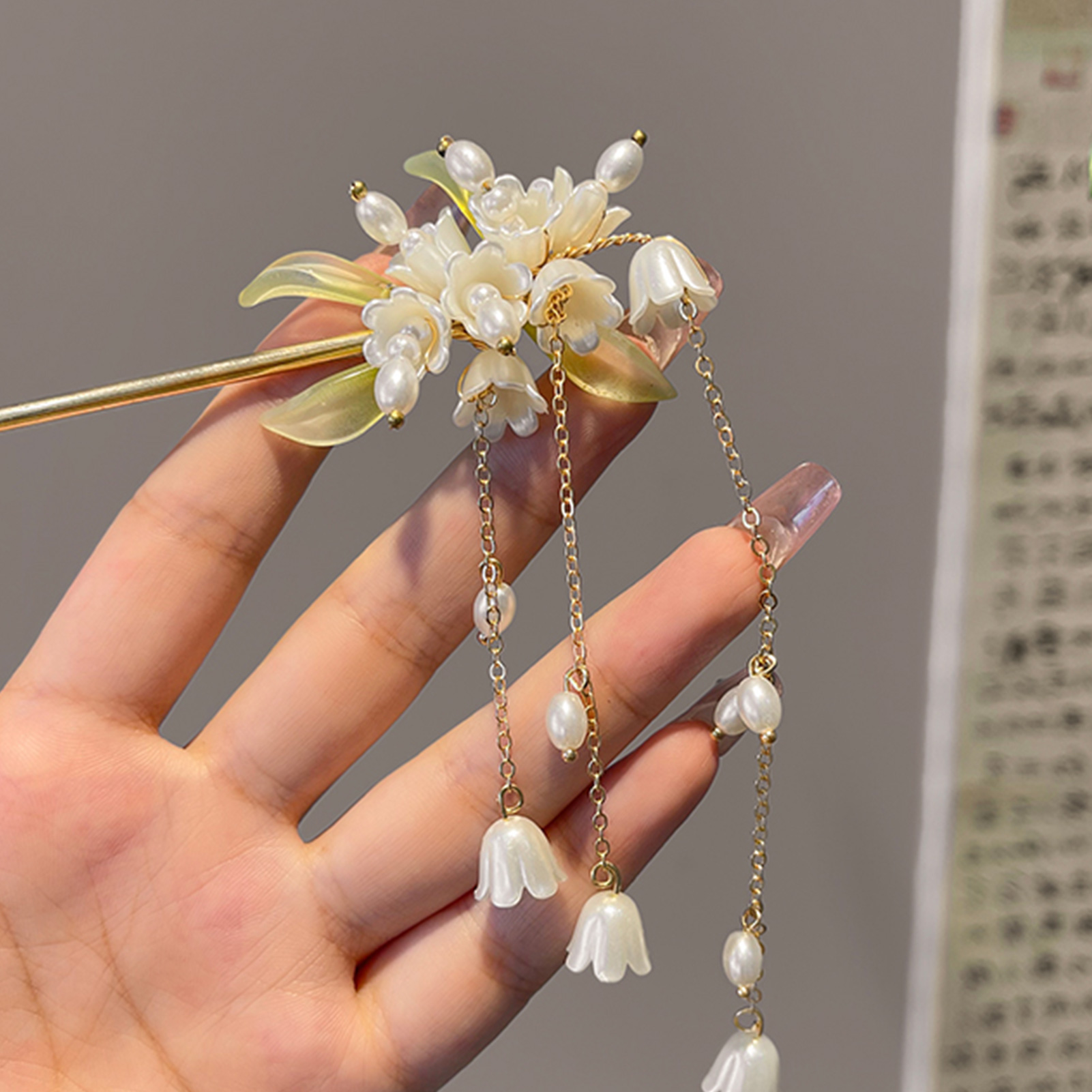 Blanc Flower Hair Sticks Forks Elegant Floral Hairpins Clips Pearl Pendant Headphypices For Women Party Hair Bun Maker Bijoux