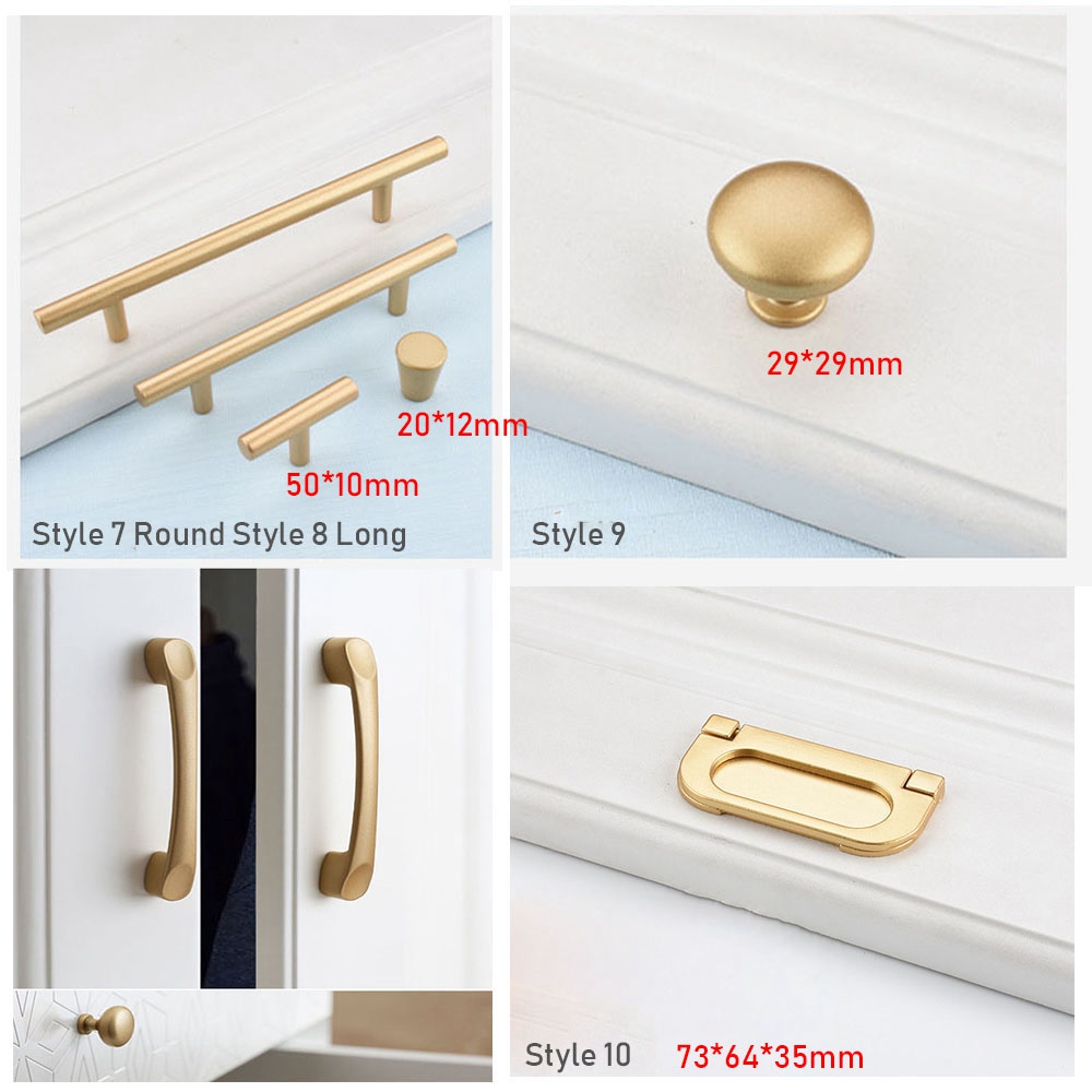 Guldfärg skåp hanterar aluminiumlegering 10 stilar garderob låda skåp drar badrumsdörrknoppar möbler kök handtag
