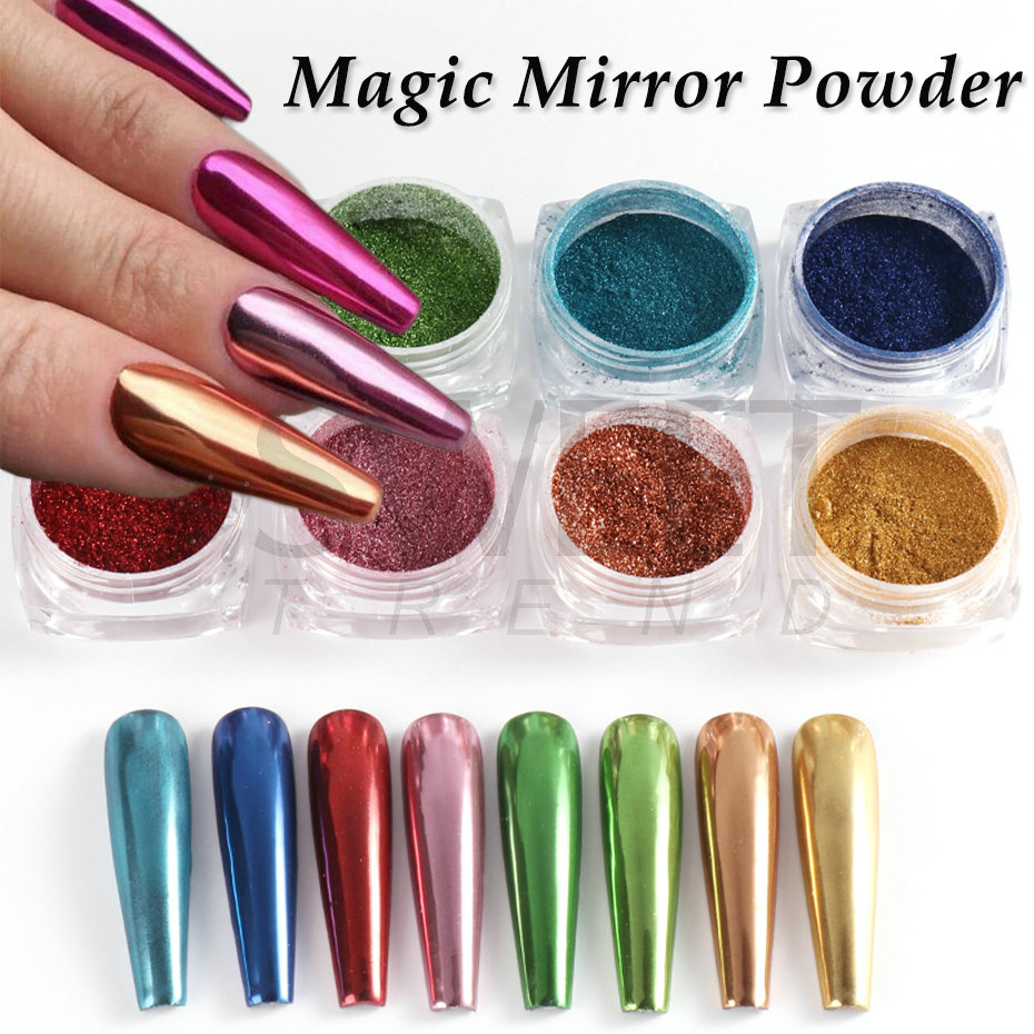 8st Metal Nail Mirror Glitter Powder Set Colored Shiny Mirror Chrome Flakes Pigment Dust Gel Polish Diy Accessories Decor Bes06