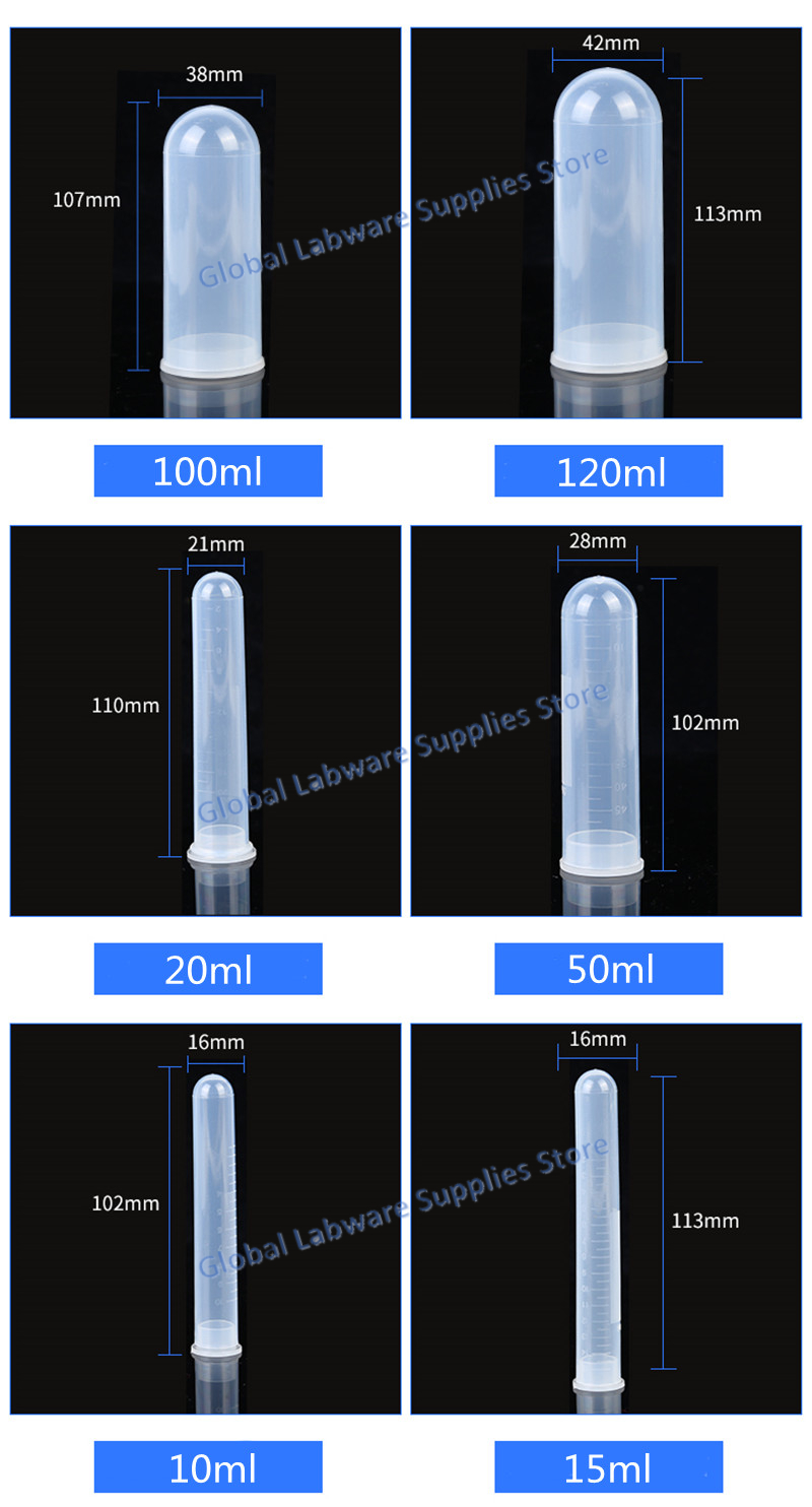 Lab 10/15/20/15/100/120ml Plastik Yuvarlak Dip Santrifüj Tüpü Test Tüpü Kapak Kültür Tüpü