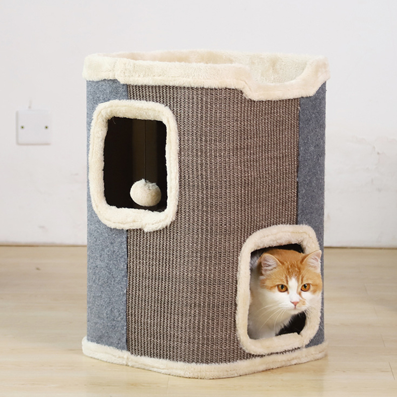 Nieuw design Sisal Cat Tree Play House Climbing Frame Scratcher Tower Cave Platform met Ball Toy Kitern Playground Cat Furniture