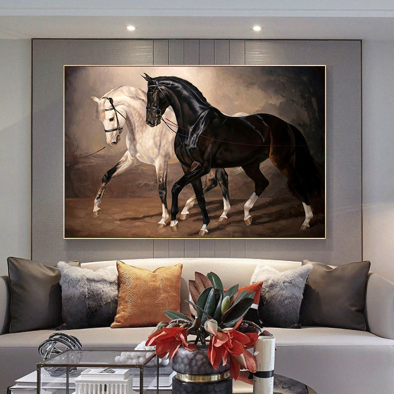 Horse Black and White Horse Posters and Prints Two Horses Animal Farm Canvas Painting Wall Art Pictures for Room Home Decoration