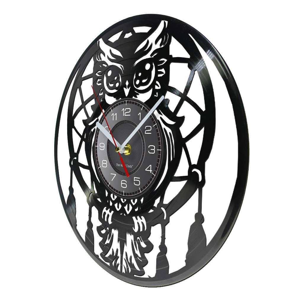 OWL ATTROUILLE VINYL Record Wall Clock for Baby Room Retro Retro Re-Passosé Record Decor Home Foodlands Bird Wall Art Clock Watch