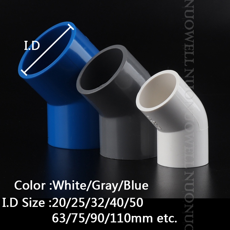 I.D Size 20~110mm PVC Pipe Elbow Connector 45 Degree PVC Elbow Joint Garden Water Connectors Aquarium Tube Joint Adapter