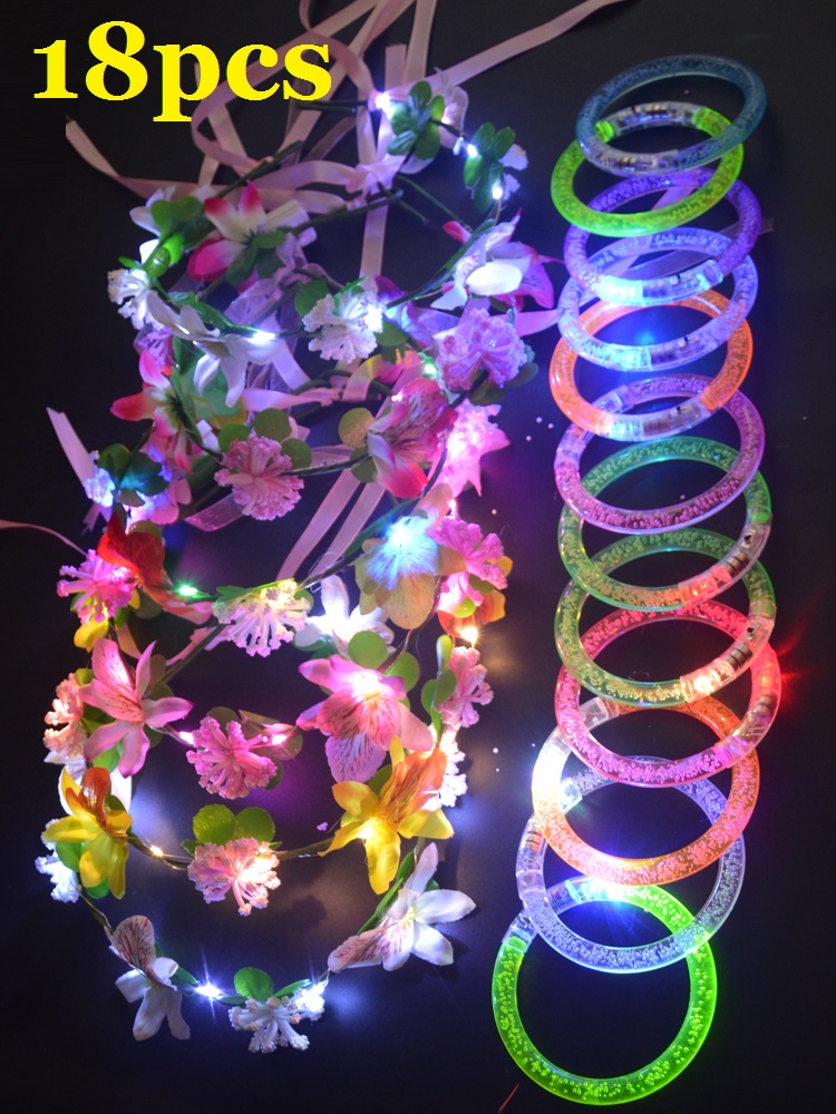 Led Light Up Toy Party Favor Glow in the Dark Blinking Armband Flower Wreath Birthday Wedding Christmas Decoration