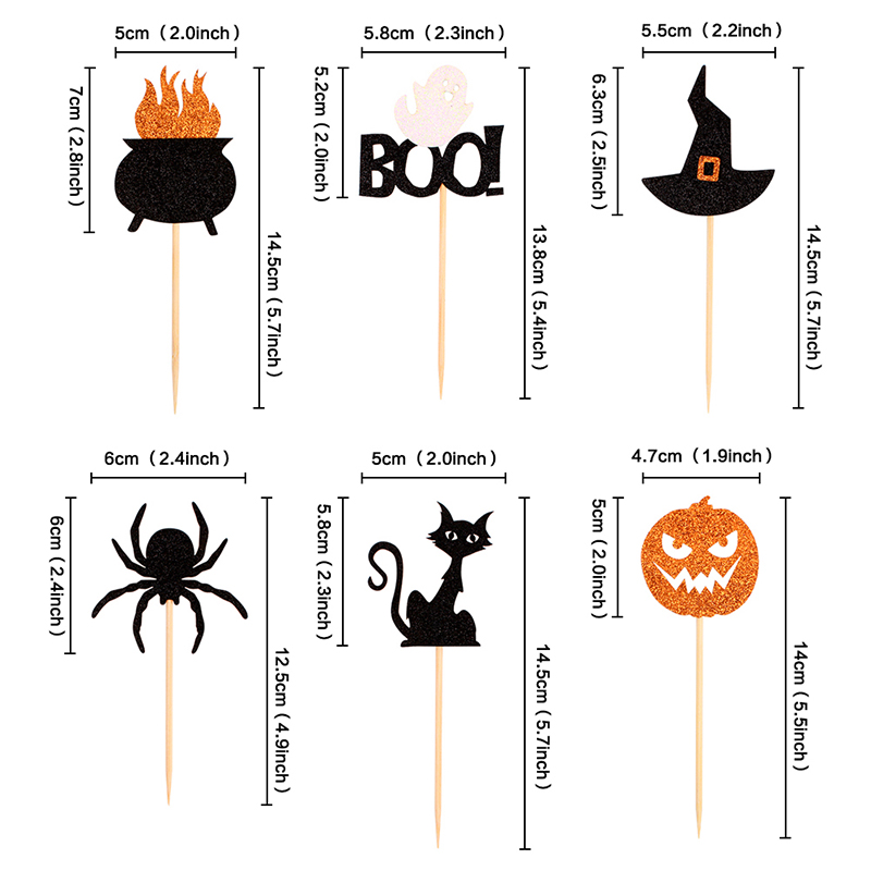 Cake Topper Halloween Pumpkin Spider Witch Hat Spider Happy Birthday Cupcake Toppers Baking Party Flag Baby Shower Cake Decor