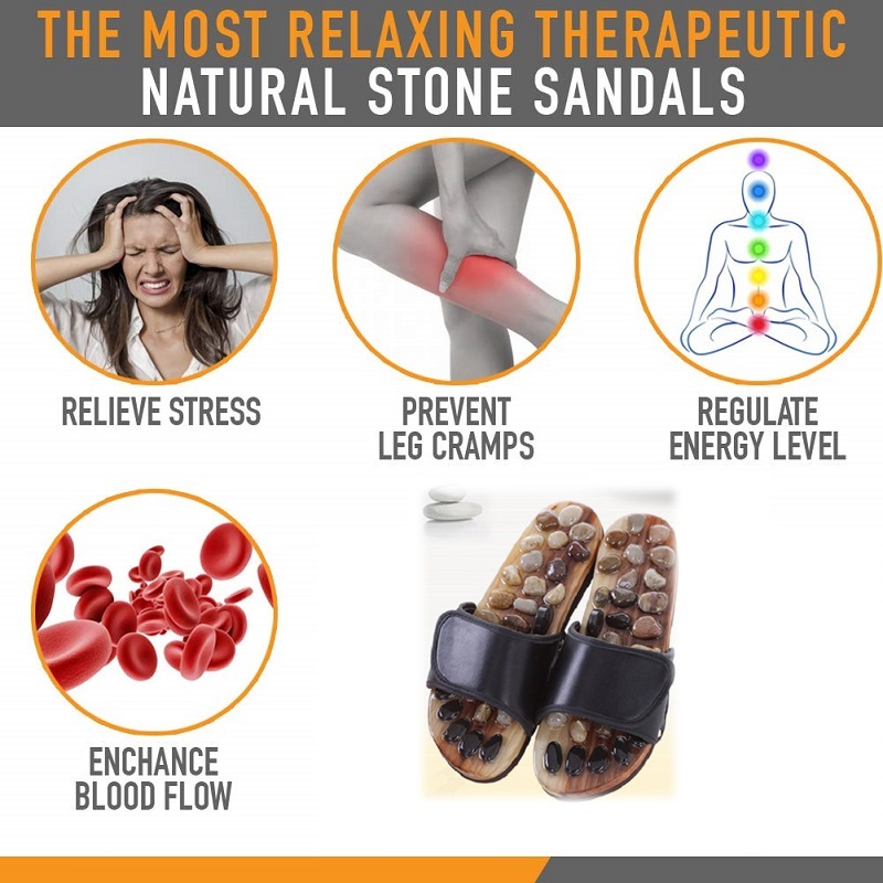 Pantres de massage d'acupression avec pierre naturelle, sandales de réflexologie thérapeutique pour massage d'acupoint de pied Douleur arc de shiatsu