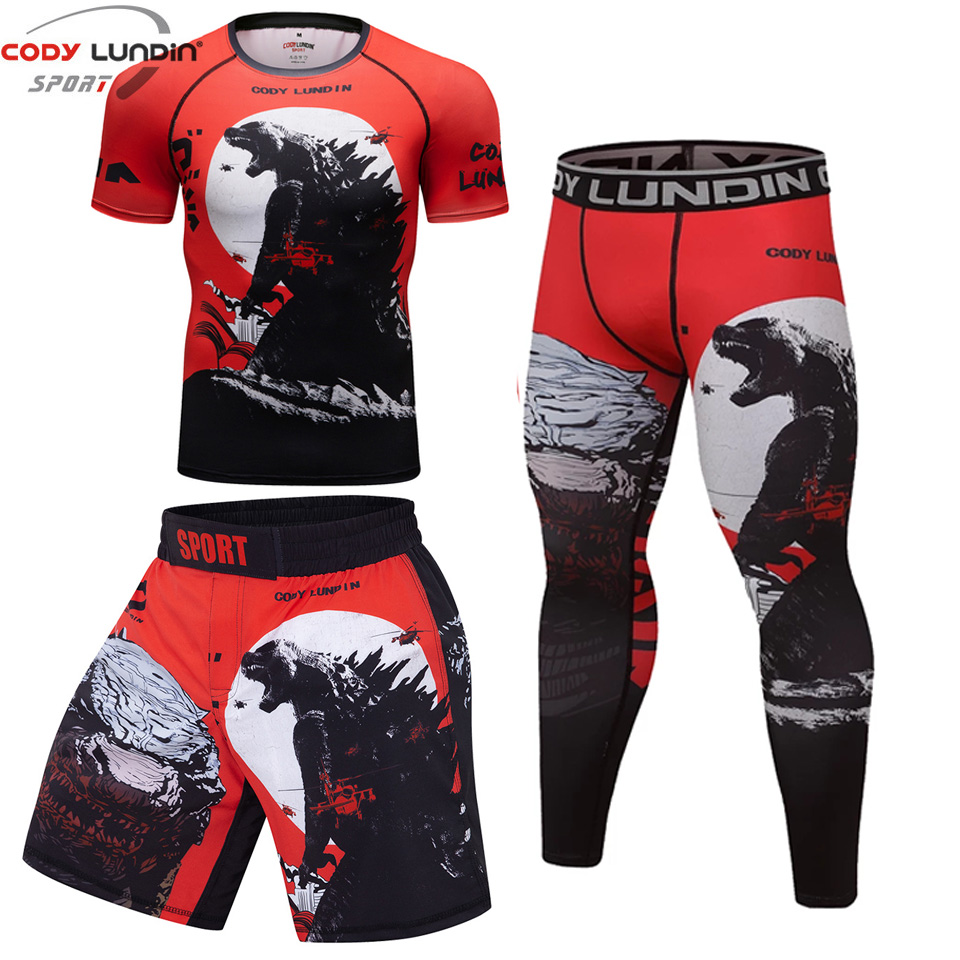 Boxing MMA Rashguard Jiu Jitsu T Shirts +Pants MMA Shorts BJJ Kickboxing Sportwear Suits Men Muay Thai Fighting Gym Tights