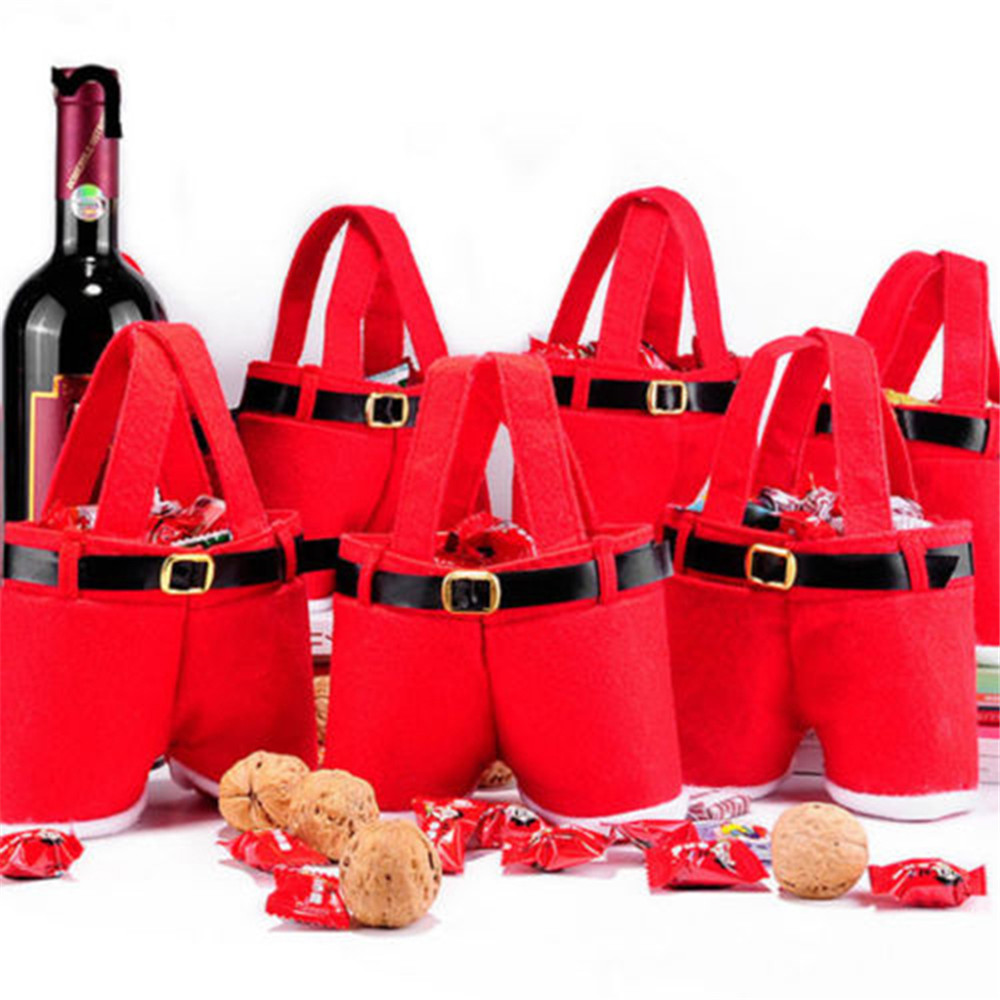 Kerstmis Santa Pants Large Handtas Candy Wine Cadeaum Bag Kerstfeest Decor Christmas Hand Hand Bag Pack Boxes