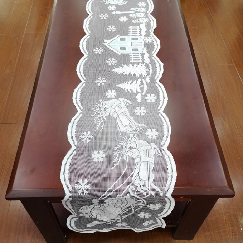 Julgran snögubbe Santa Table Runner White Lace Snowflake Table Cover för hem Trackan Birthday Wedding Xmas Party Decor Dekor