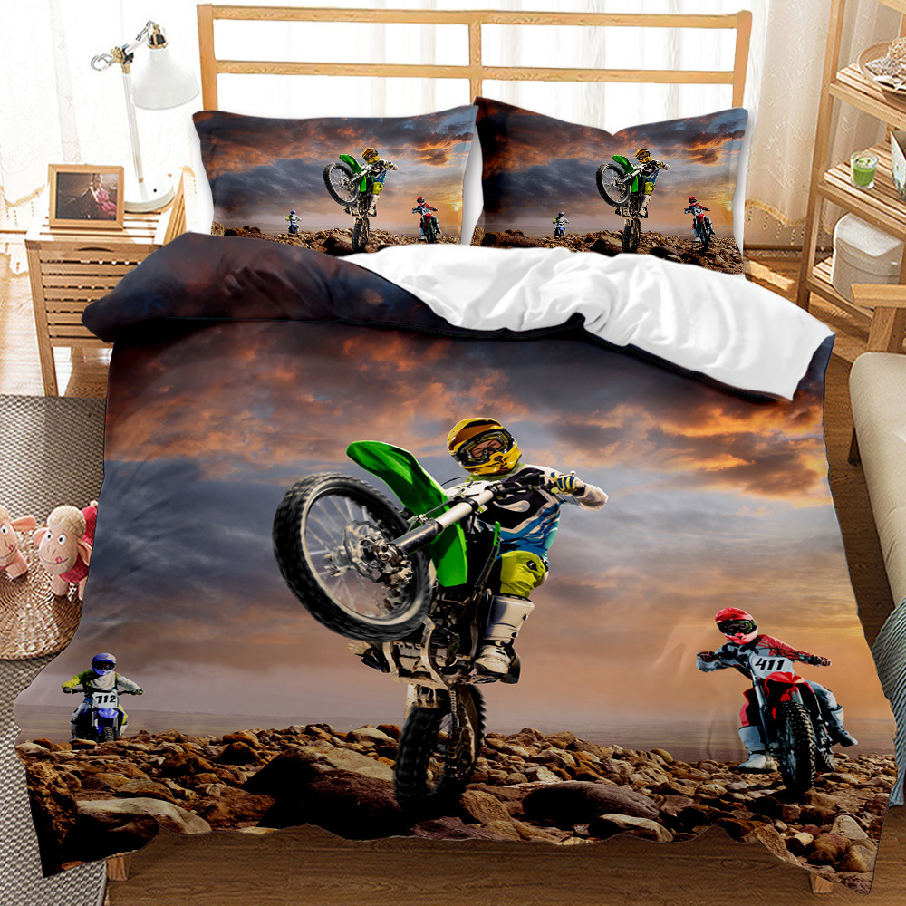 Set di biancheria da letto motociclistica 3D set di copripiumini Queen Size Set Extreme Sports Design bambini Copertina trapunta bambini