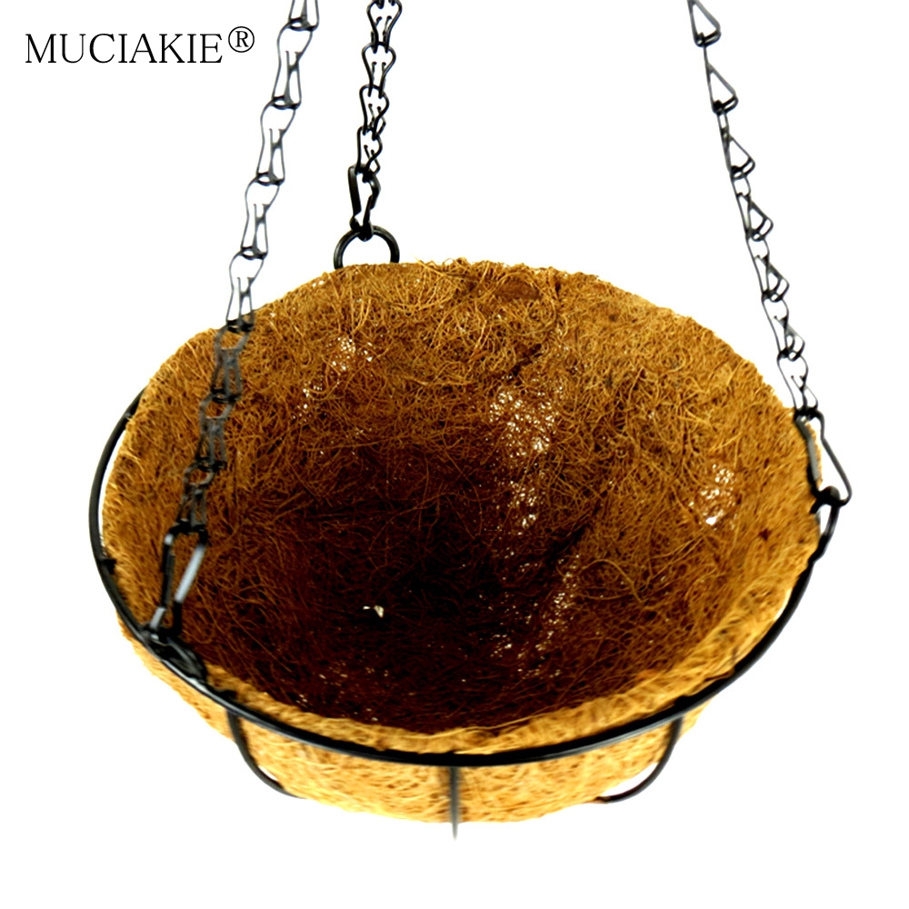 8/10/12/14 Inch Metal Hanging Planter Basket Coconut Liner Garden Indoor Outdoor Flower Pots Hanger Chain Porch Decorations