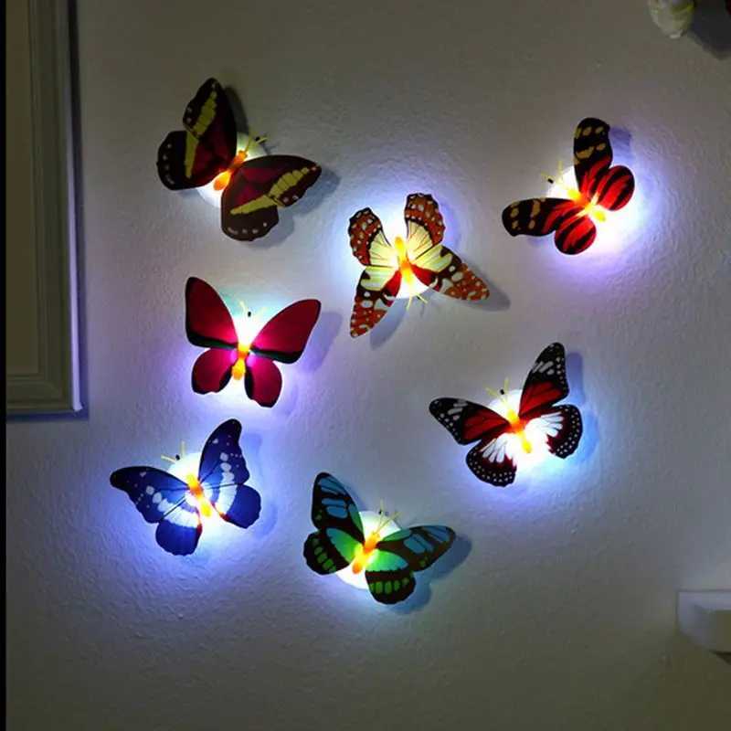 Night Lights Hot Selling Butterfly Night Lights Creative Colorful Luminous Butterfly Light Pasteable Led Lamp 1/ YQ240207