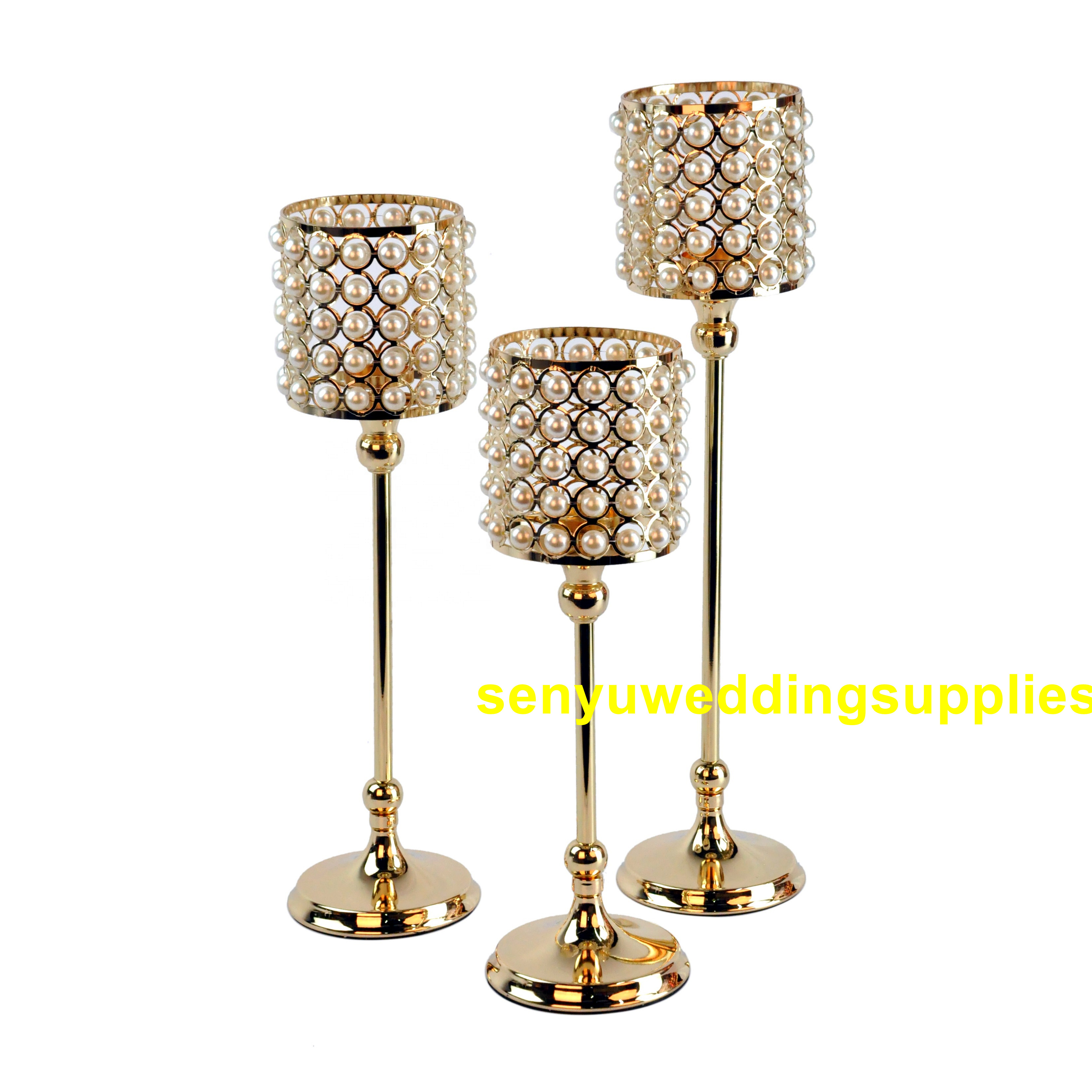 Neues Design Hochzeit Kristall Gold Perlperlen Kerzenhalter Candelabra Senyu1511