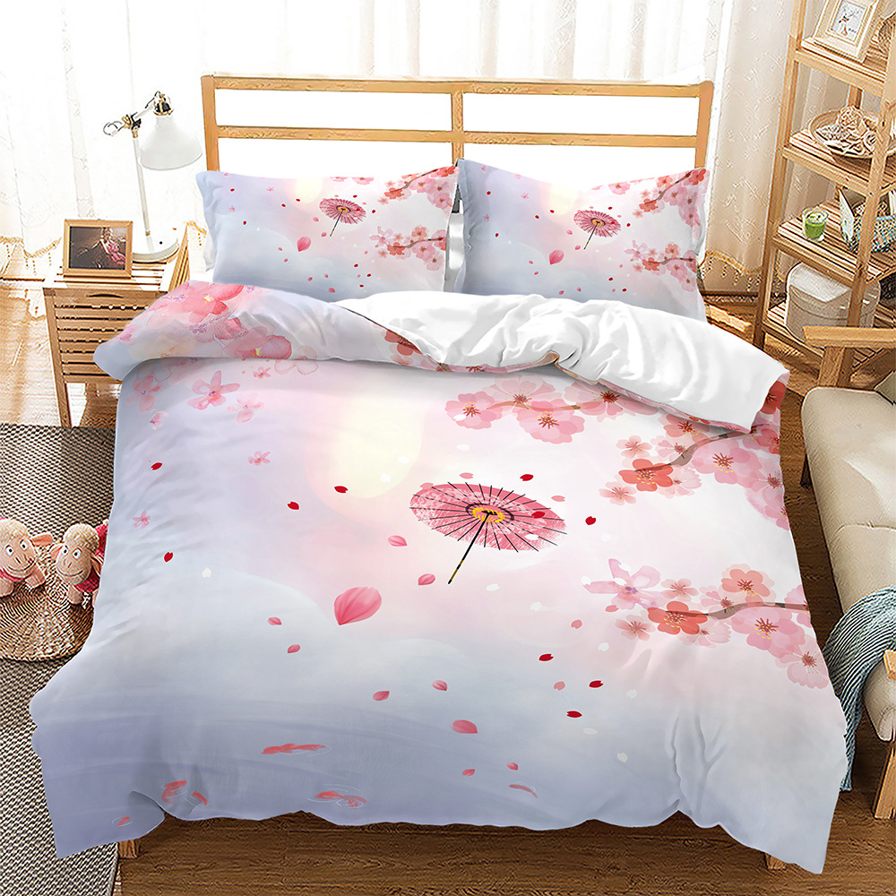 Spring Flowers Pink Sakura Pattern Duvet Cover Cherry Blossoms King Queen Size Polyester Quilt Cover Girls Women Bedroom Decor