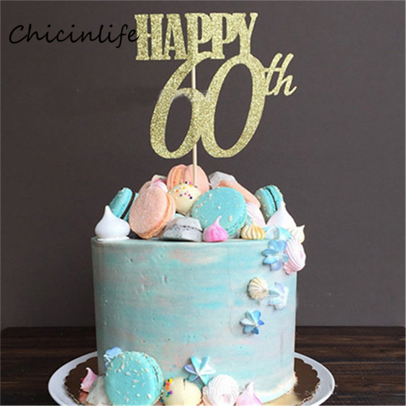 Chicinlife Gold Glitter Happy 30th 40th 50th 60. Kek Topper Evlilik Yıldönümü Doğum Günü Partisi Dekorat Kek Dekorasyonu