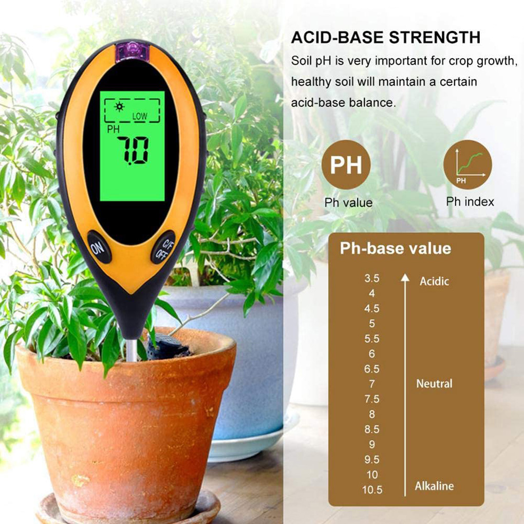 New 4 in 1 Soil PH Tester Moisture/Temp/Soil Testers PH Light Moisture Acidity Tester Plant Moisture Meter Measure Instrument