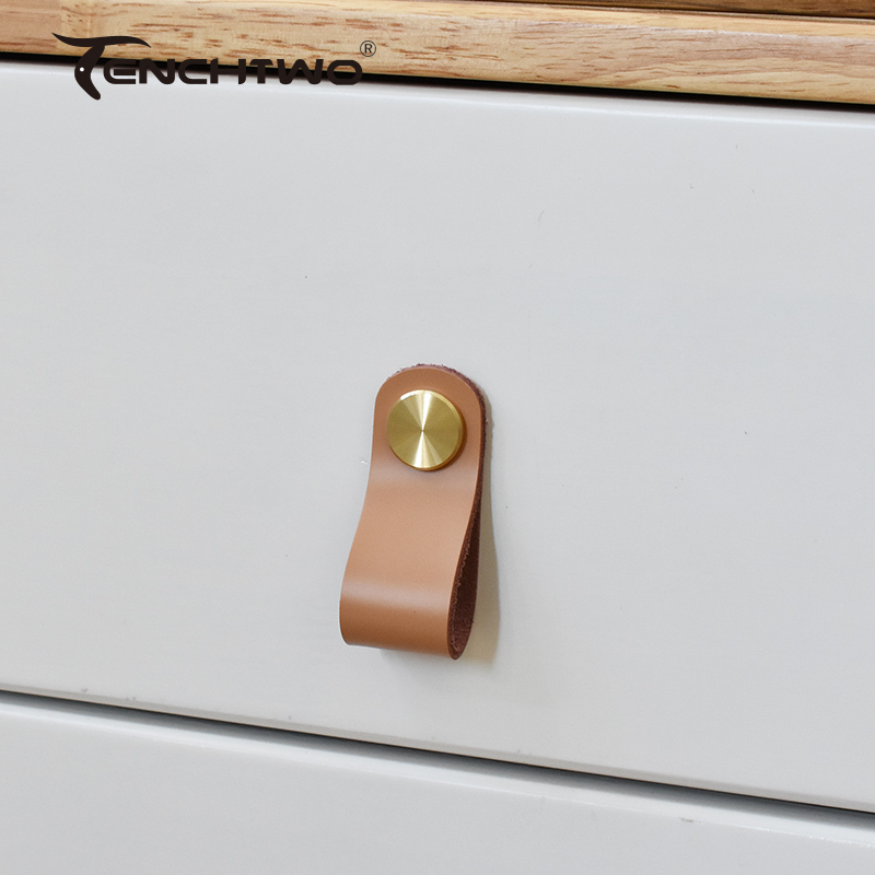 Tenchtwo Moderno de cajón de cajones de cocina maneja de muebles de la puerta dorada Armario del armario gabinete del gabinete de cuero marrón