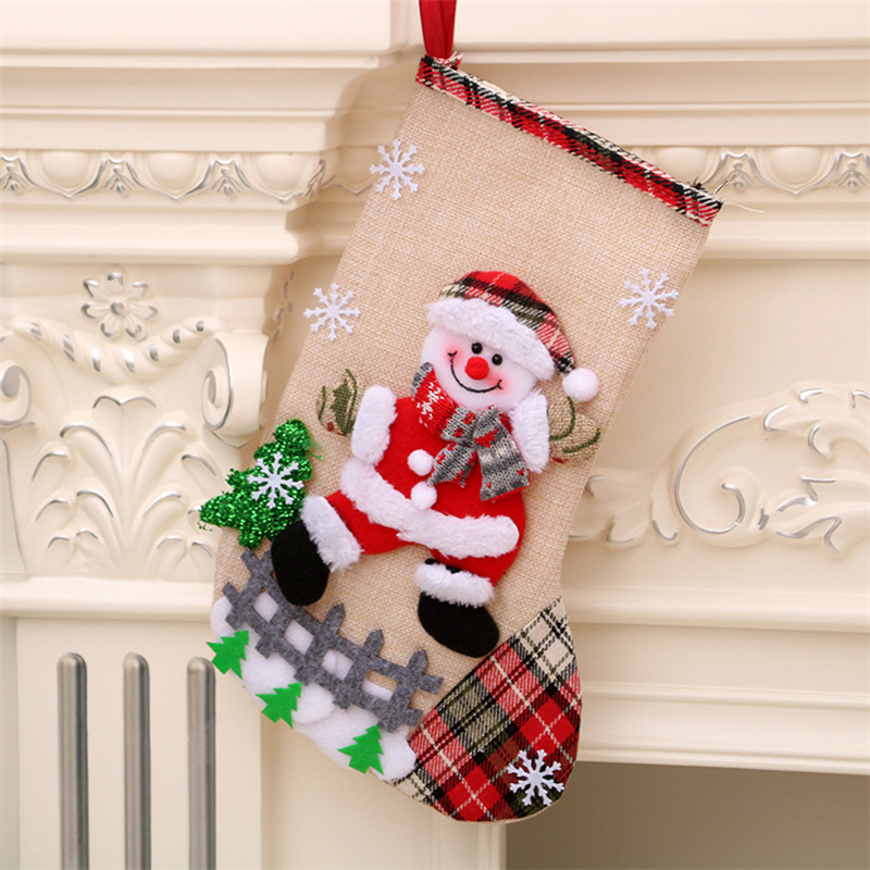 2021 New Christmas Stocking Shaped Gift Bag, Large Capacity Hanging Present Pouch with 3D Plush Doll