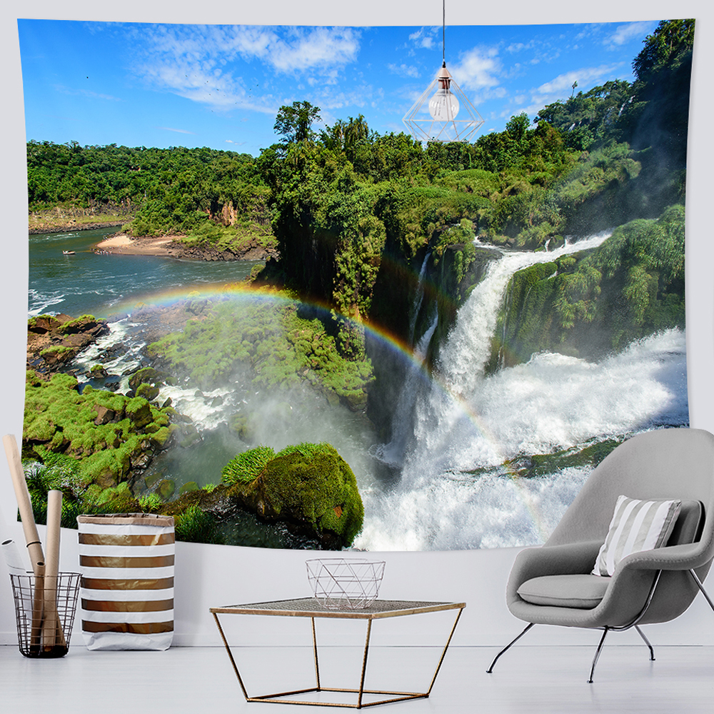 Afgelegen bos waterval Home Art Tapestry Boheemse decoratieve tapijt Hippie Yoga matbladen grote sofa deken