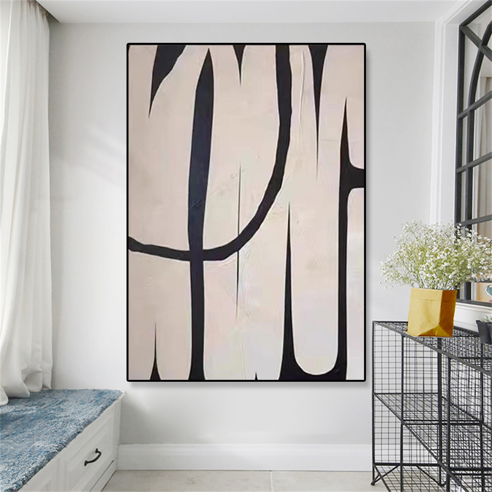 Black and White Abstract Tolevas Painting Affiche vintage Minimaliste de design beige imprimé décor d'art mural moderne pour salle