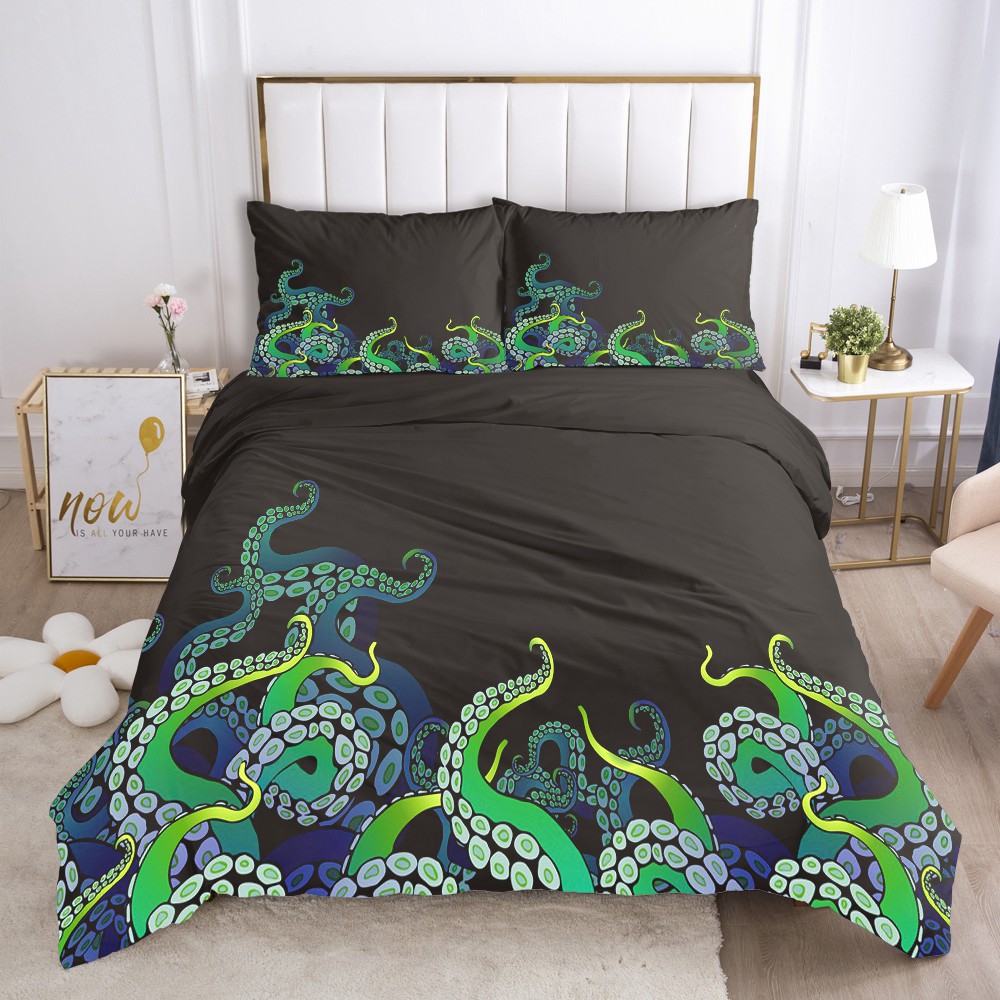 Fanaijia Luxury Black Bedding Sets Twin Size 3D Octopus Print羽毛布団カバーと枕カバー動物床セットベッドリネン卸売