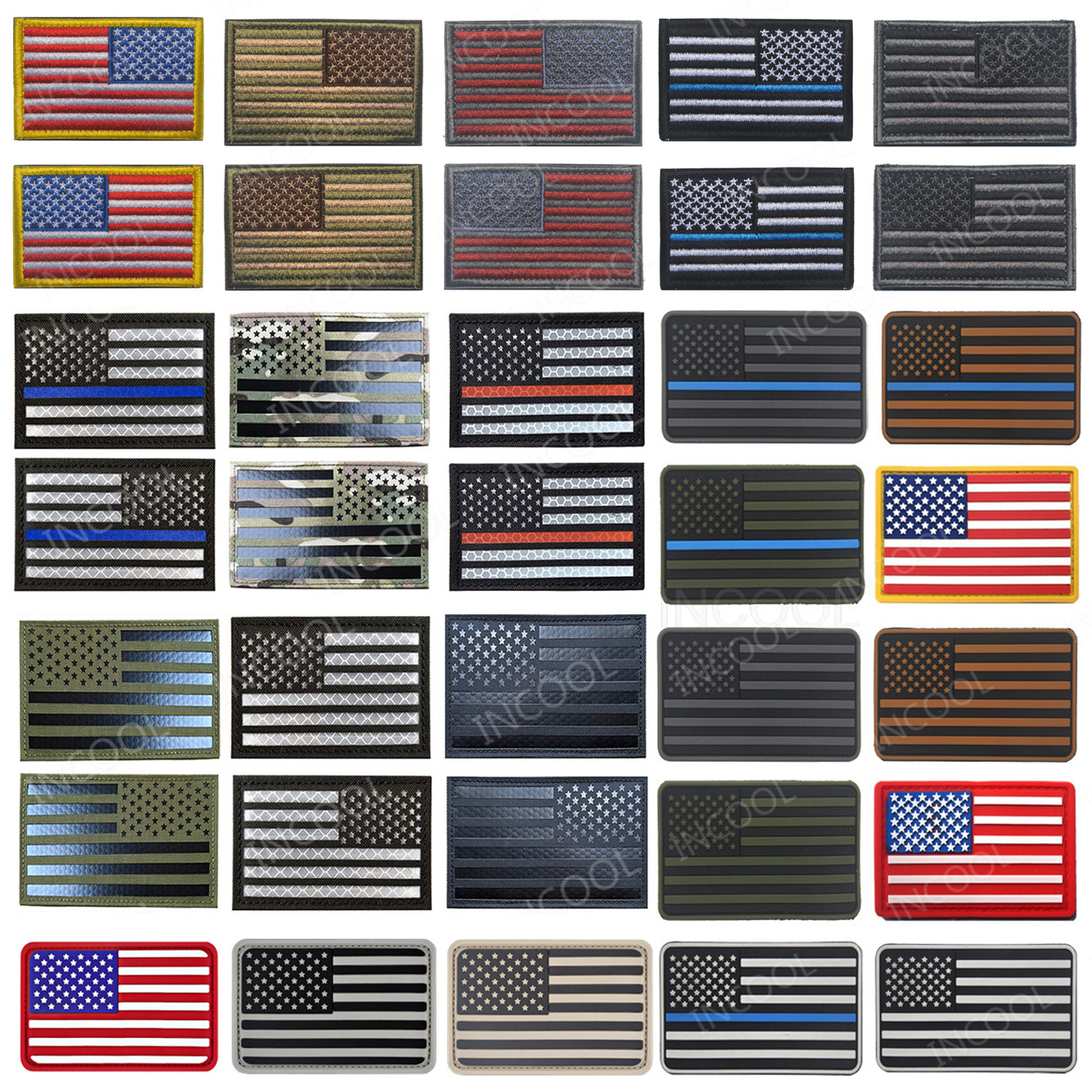 Reflective American Flag Embroidered Patches United States US Flags Tactical Military Patch PVC Rubber Brodery Badges