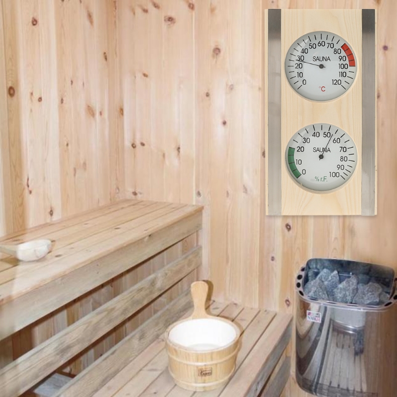 Temperatura del materiale in legno e calibro di umidità Montaggio montato di sauna igrotermografia misurazione e comfort interni
