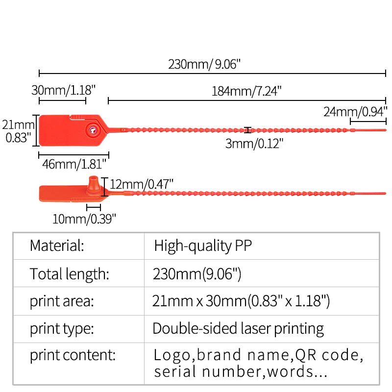 Plastic brandblusserafdichtingen, wegwerpbeveiliging kralen, gepersonaliseerde kabelbindingen, logistieke kledinglabels tag, 230 mm, 9.1 