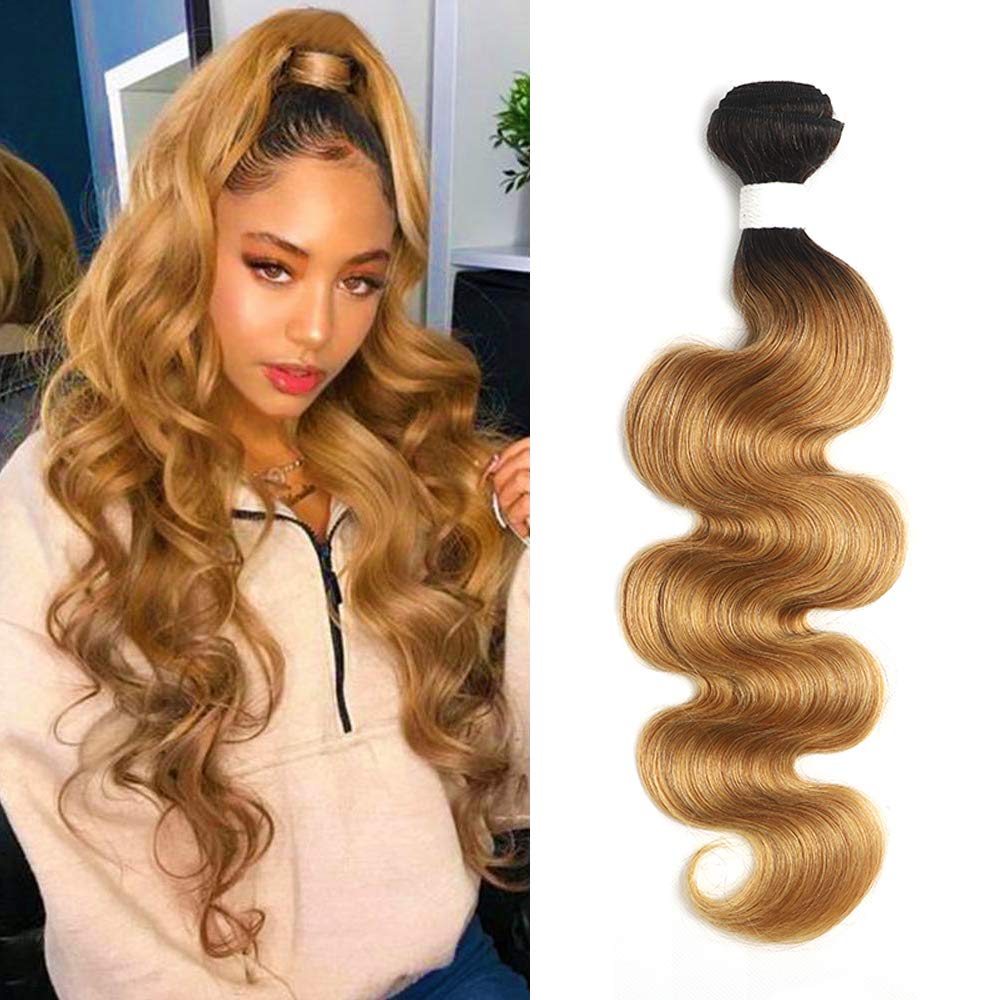 1B27 Honey Blonde Bundles Human Hair,Ombre Bundles Blonde Body Wave Bundles,16Inch Brazilian Remy Hair Bundle,Ombre1b/27 Hair Weave 100% Human Hair Extension