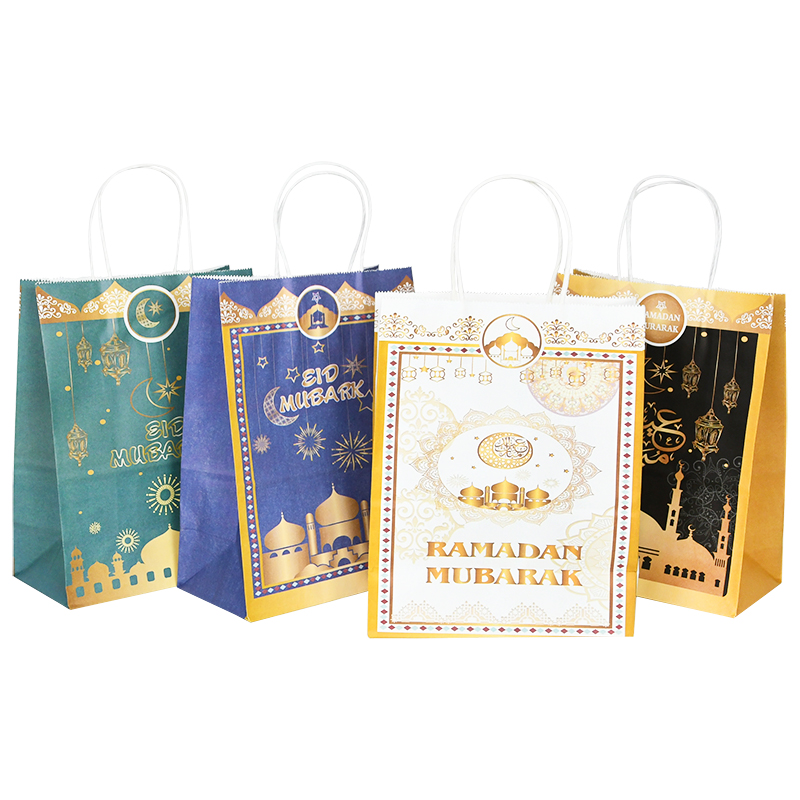 Eid Mubarak Kraft Paper Sacs-cadeaux Muslim Islamic Festival Party Cookie Candy Packaging Box Ramadan Kareem Favors Supplies