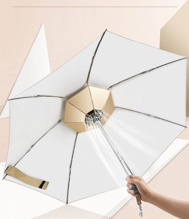 Eleganckie parasole anty-UV dla kobiet Prezent Portable Floding Fajny letni parasol z wentylatorem i nocą LAMP LAMP LAMP KABLE