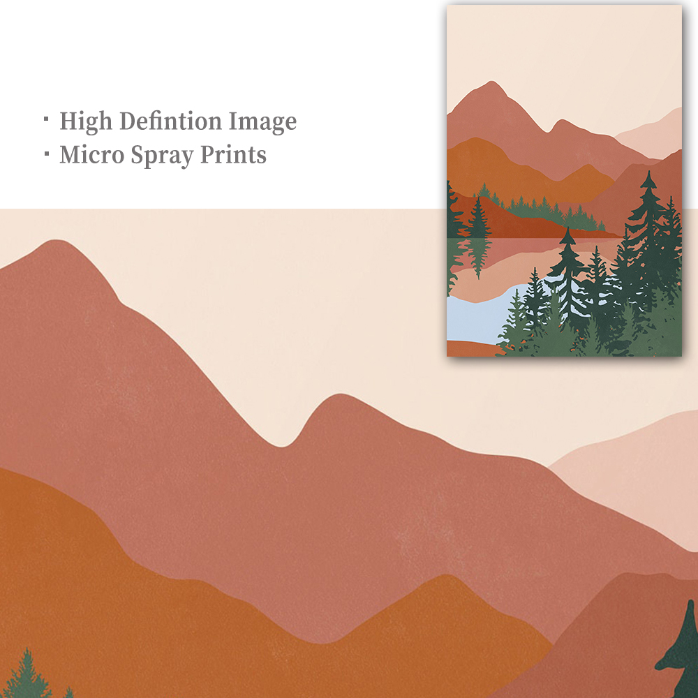 Mid Century Boho Abstract Mountain Lake Trees Imprimez Mur Art nordique toile image nature paysage peinture affiche de salon