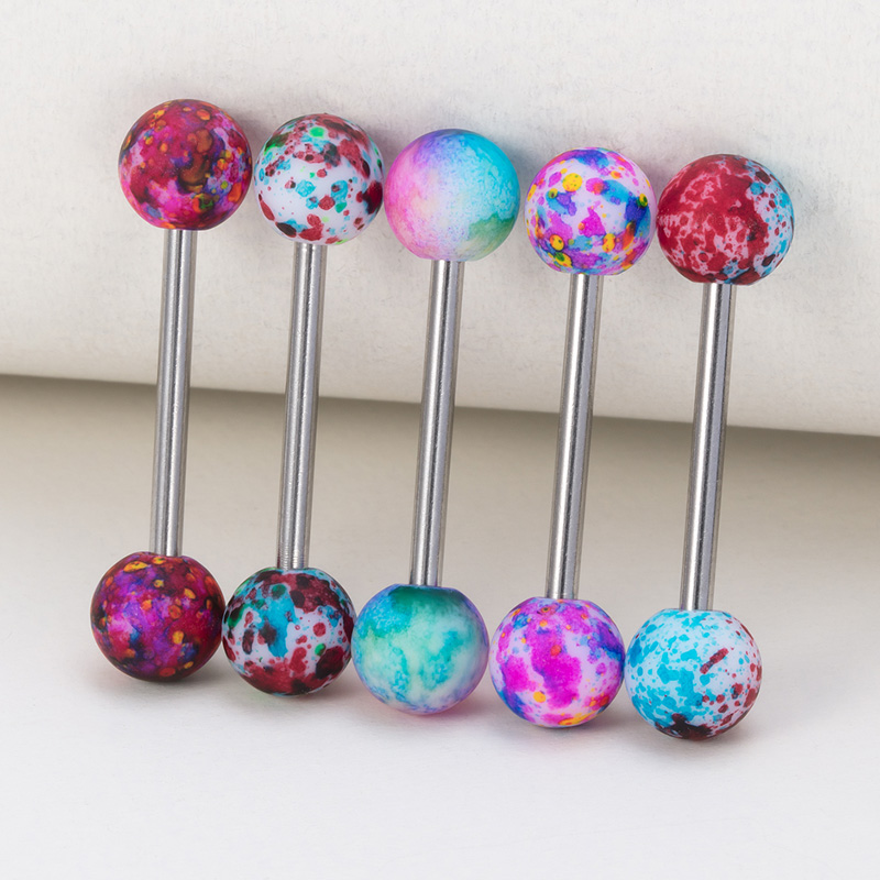 spray paint Acrylic Tongue Piercing Barbell Nipple Ring Surgical Steel Bar Colorful Tongue Ring Retainer Stud Jewelry 14G