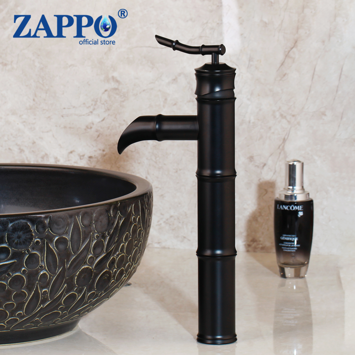 Zappo svart badrum bassäng kran vattenfall bambu stil däck monterad svart badrum diskbänk kranar mixer kran vi stock