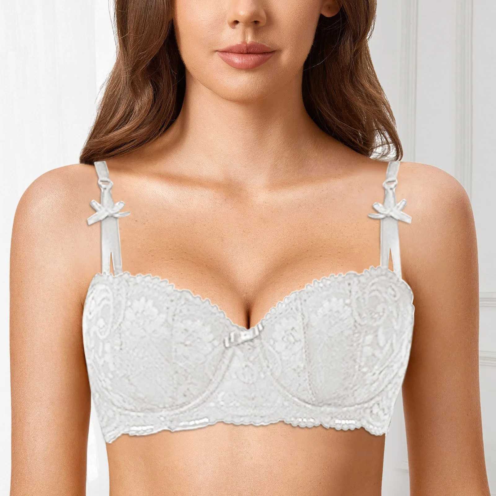 BRAS Seksowne koronkowe pół szklanki cienki stanik Klasyczne koronkowe push up Bra Cienka bawełniana kobiety Bras French Style Soft V Oddychający stanik 240410