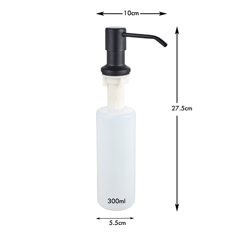 300ML Matte Black Soap Dispenser For Kitchen Sink Refill From The Top Above Counter With Liquid Bathroom Basin Soap Bottle Pump