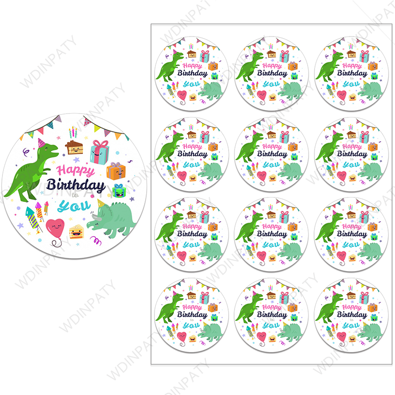Dinosaur Tema Party Pegatinas Dinosaures Happy Birthday Sticker Etiquetas Decoraciones para niños Suministros de fiesta de la jungla