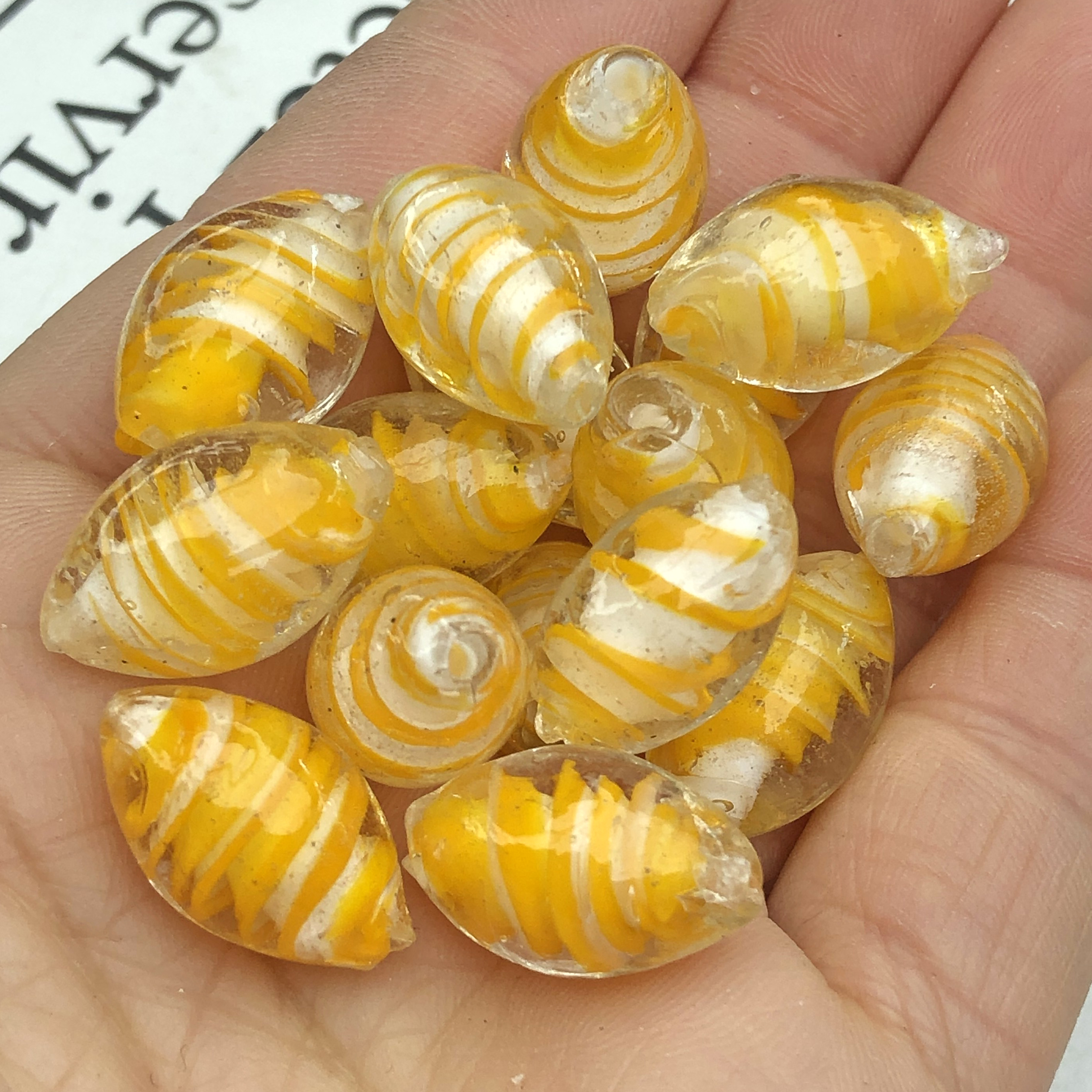 11x18mm Murano Yellow Stripes Clear Lampwork Crystal Shape Oval Crafts Minchações para jóias Fazendo acessórios de pulseira DIY