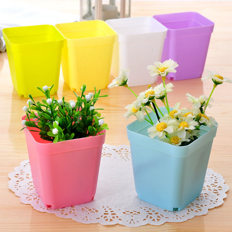 mini quadrado plástico planta vaso de flores em casa decoração plantador colorido com panelas bandejas verdes vegetais artificiais wyq