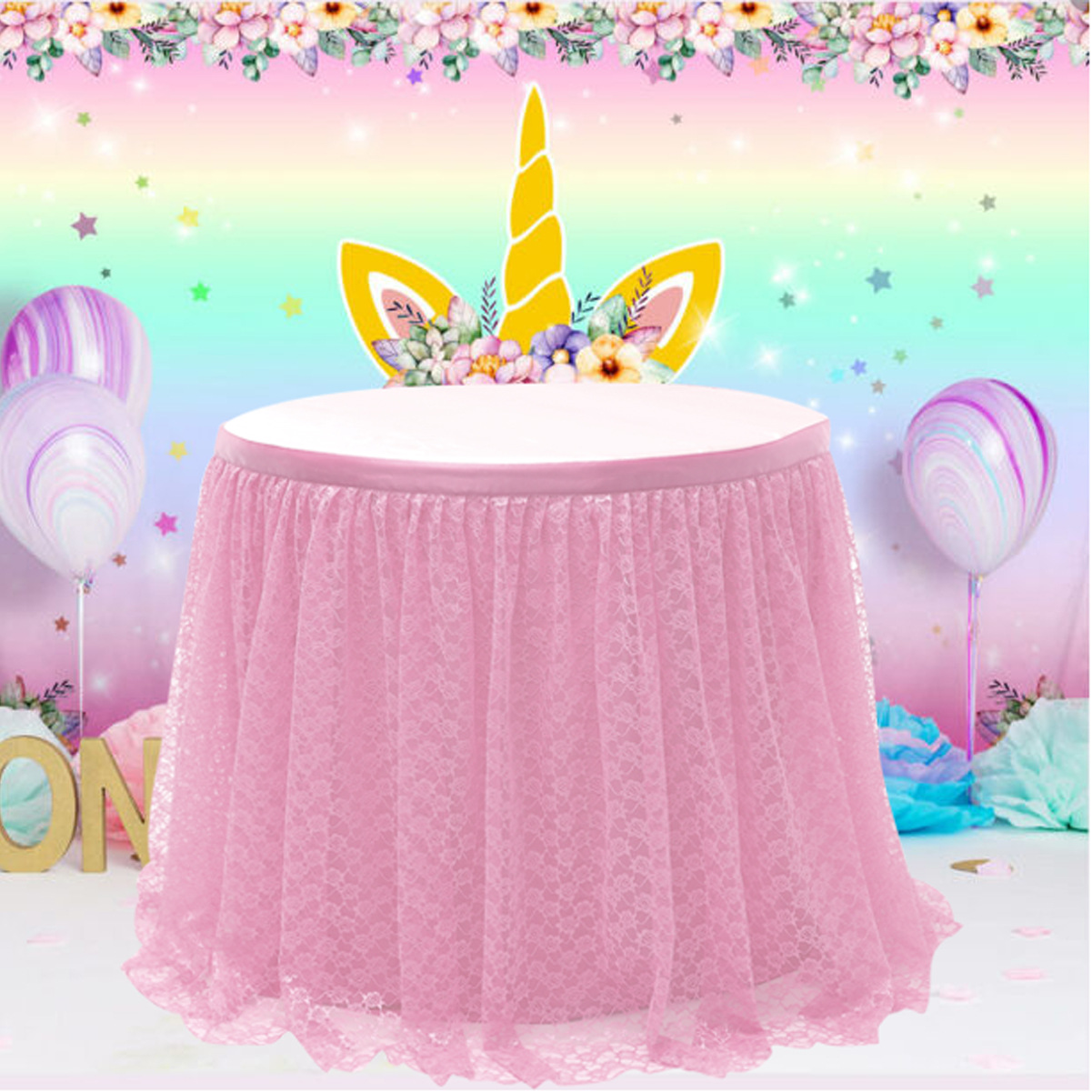 Tutu tule tafel rok blauw tafelkleed bruiloft feest baby douchefeestje thuis decor roze tafel plinten verjaardag banket