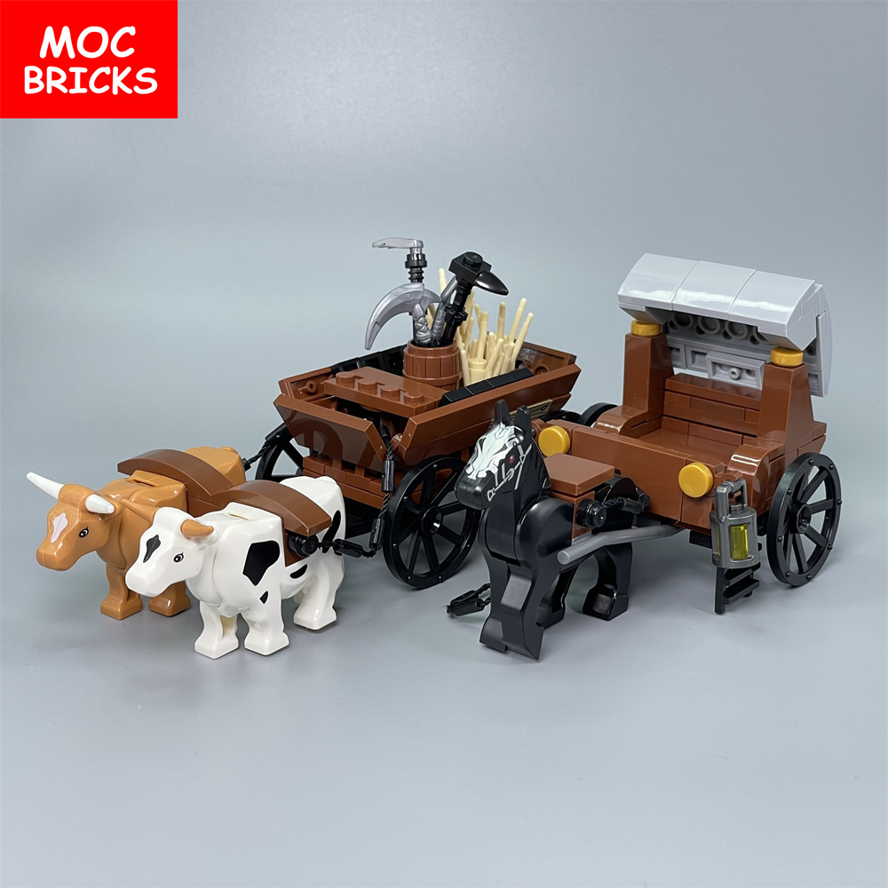 Set Sale Moc Bricks Cattle Horse Cart Oxen Town Farm House Accessory Assembled Building Block Toys Kids Gift Plastic Dolls