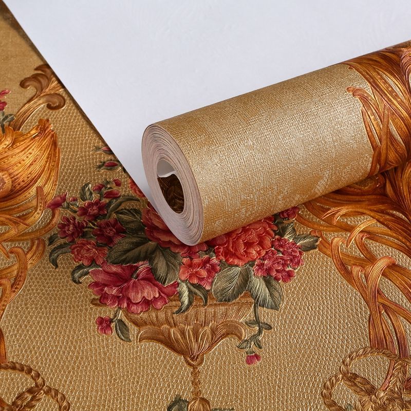 Fond d'écran de vinyle de damasque de luxe marron floral pvc papier peint en papier roule d'étanché