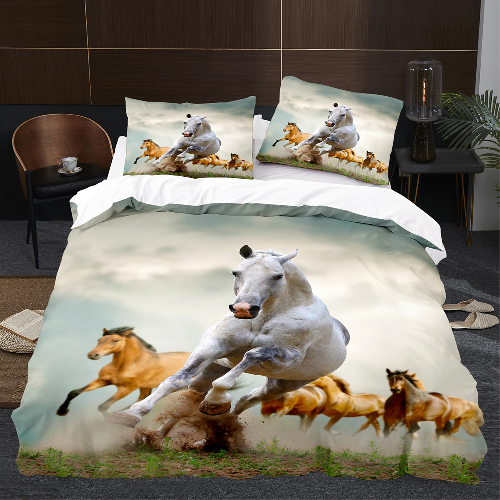 Copertura del piumone cavalli 3d King Regin Size White Running Horses Set da letto bambini Adolescenti adulti Machina di trapunta animali selvatici