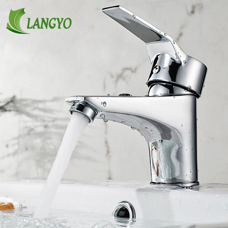 LANGYO Cute Bathroom Chrome Vanity Basin Faucets Mixer Single Handle Hole Deck Mount Taps Silver Short Basin Faucet